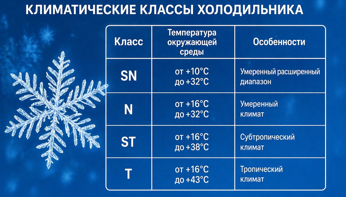 Климатический класс морозильной камеры