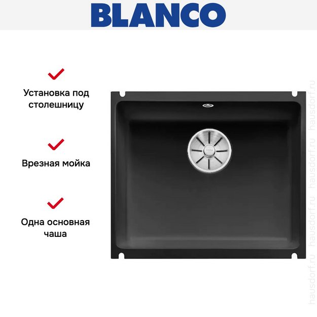 Мойка Blanco SUBLINE 500-U керамика отводная арматура InFino® черный (фото 4) Мойка Blanco SUBLINE 500-U керамика отводная арматура InFino® черный (preview 4)