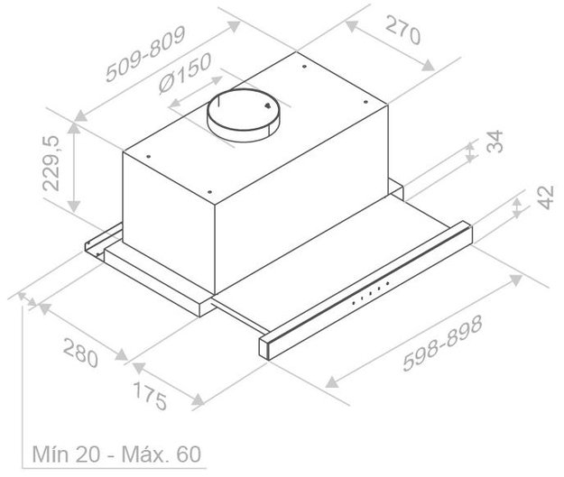 Встраиваемая вытяжка Pando IES/90 IX TOUCH CT NEGRO 850 SEC (preview 4)