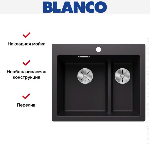 Мойка BLANCO PLEON 6 Split Silgranit черный (фото 9) Мойка BLANCO PLEON 6 Split Silgranit черный (preview 9)