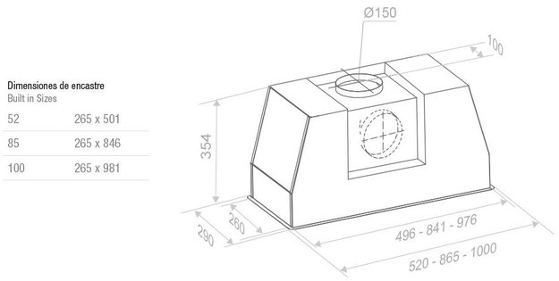Встраиваемая вытяжка Pando PRO/52 INOX V.1050 SEC PLUS (preview 2)