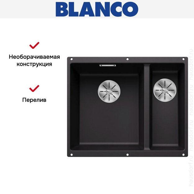 Мойка BLANCO SUBLINE 340/160-U Silgranit черный, чаша слева (фото 9) Мойка BLANCO SUBLINE 340/160-U Silgranit черный, чаша слева (preview 9)
